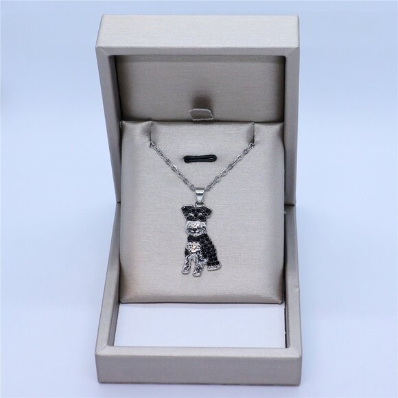 Schnauzer Pet Lovers Dog Breed Puppy Owners Rhodium Sterling Silver CZ Necklace - Picture 3 of 12